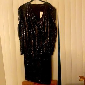 NWT Eloquii sequin faux wrap puff shoulder dress